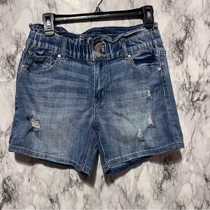 Distressed Paperbag Waist denim Shorts